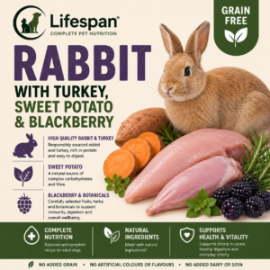 rabbit with turkey, sweet potato and blackberry