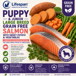 puppy salmon with haddock, white fish, sweet potato & asparagus
