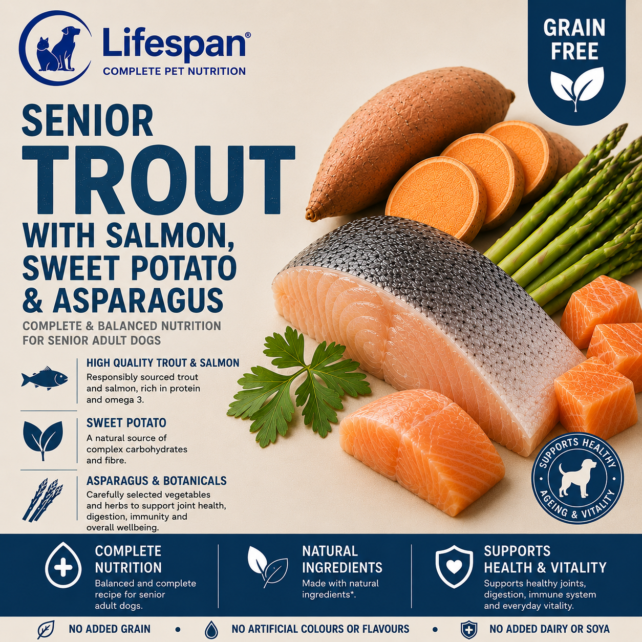 senior trout with salmon,sweet potato & asparagus senior trout with salmon,sweet potato & asparagus
