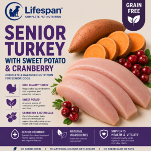 senior turkey with sweet potato & cranberry